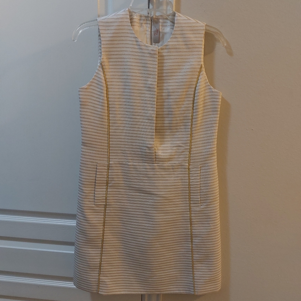 PUNCH A line Gold and Cream Over The Knee length Dress Size 4 - Picture 12 of 12